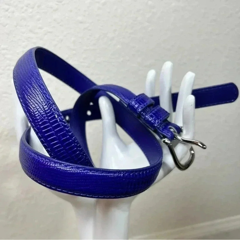 Banana Republic Women’s Vegan Grape Purple Reptile Embossed Belt Silver Buckle
